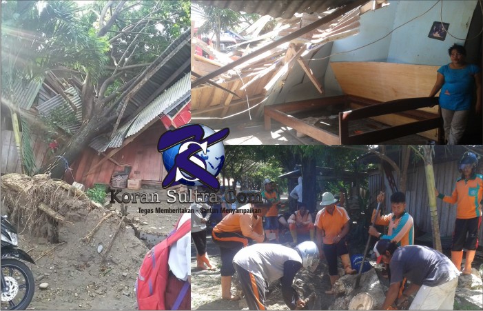 Tampak satu unit rumah warga yang mengalami rusak berat akibat tertimpa pohon trambesi, foto : Israil Yanas