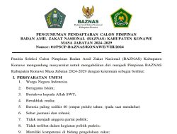 Penjaringan Calon Pimpinan BAZNAS Konawe Terbuka, Ini Syaratnya